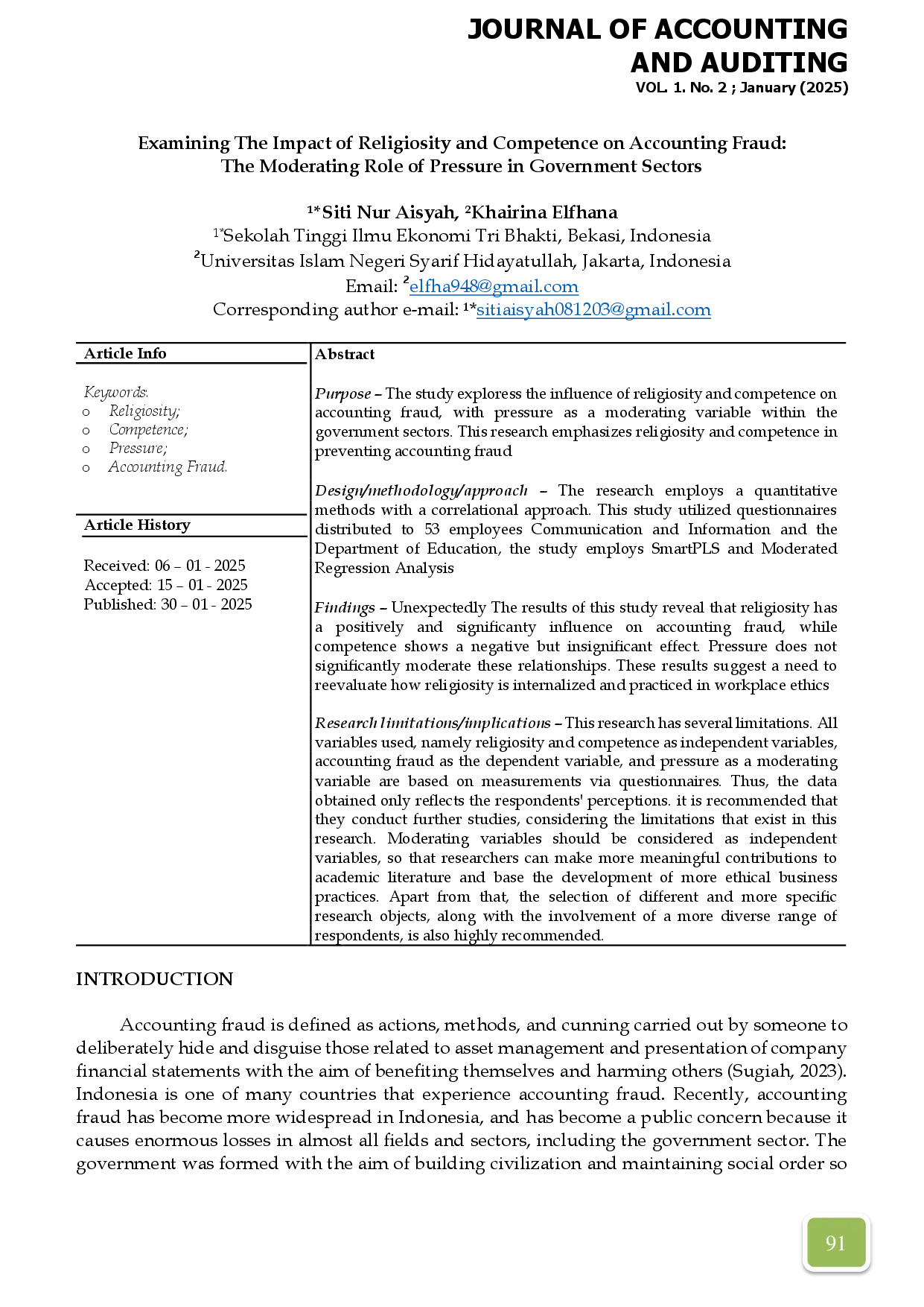 juris Examining The Impact of Religiosity and Competence on Accounting Fraud The Moderating Role of Pressure in Government Sectors
