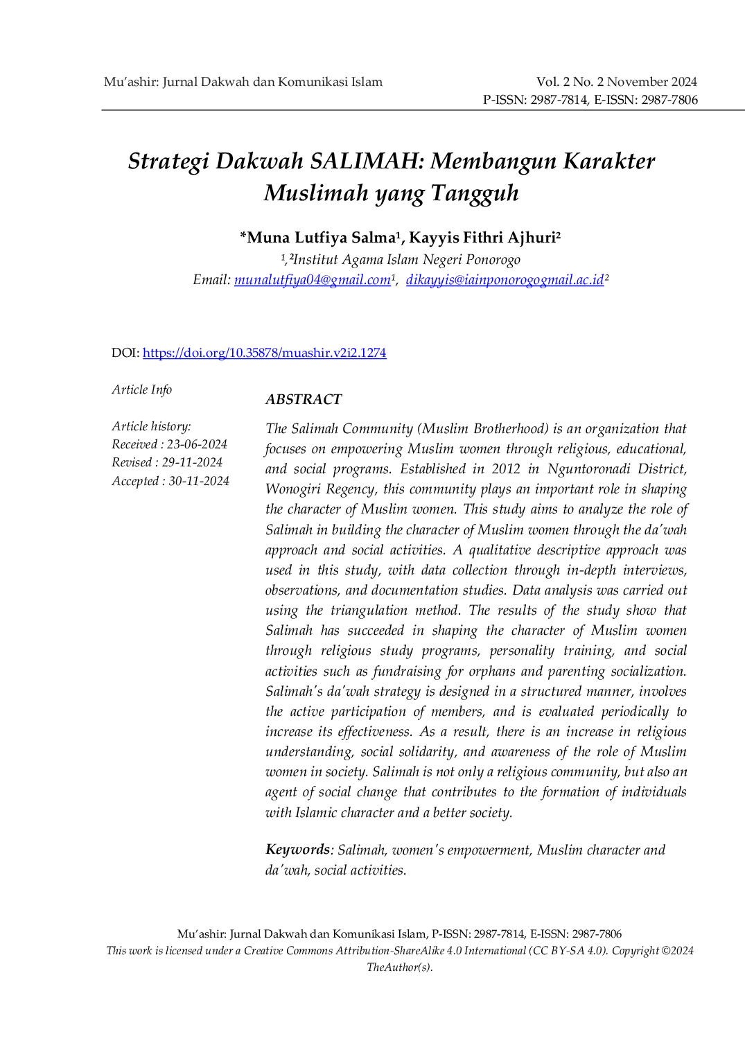 JURIS Strategi Dakwah SALIMAH Membangun Karakter Muslimah yang Tangguh