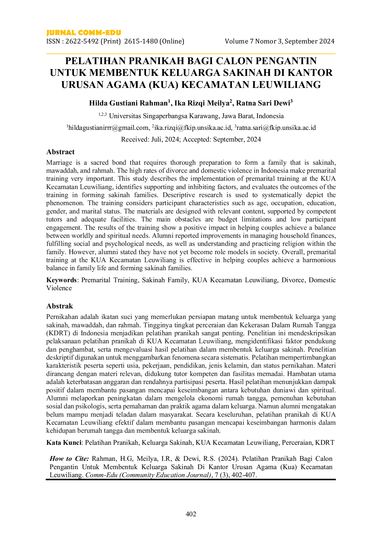 JURIS Pelatihan Pranikah Bagi Calon Pengantin Untuk Membentuk Keluarga Sakinah Di Kantor Urusan Agama KUA Kecamatan Leuwiliang