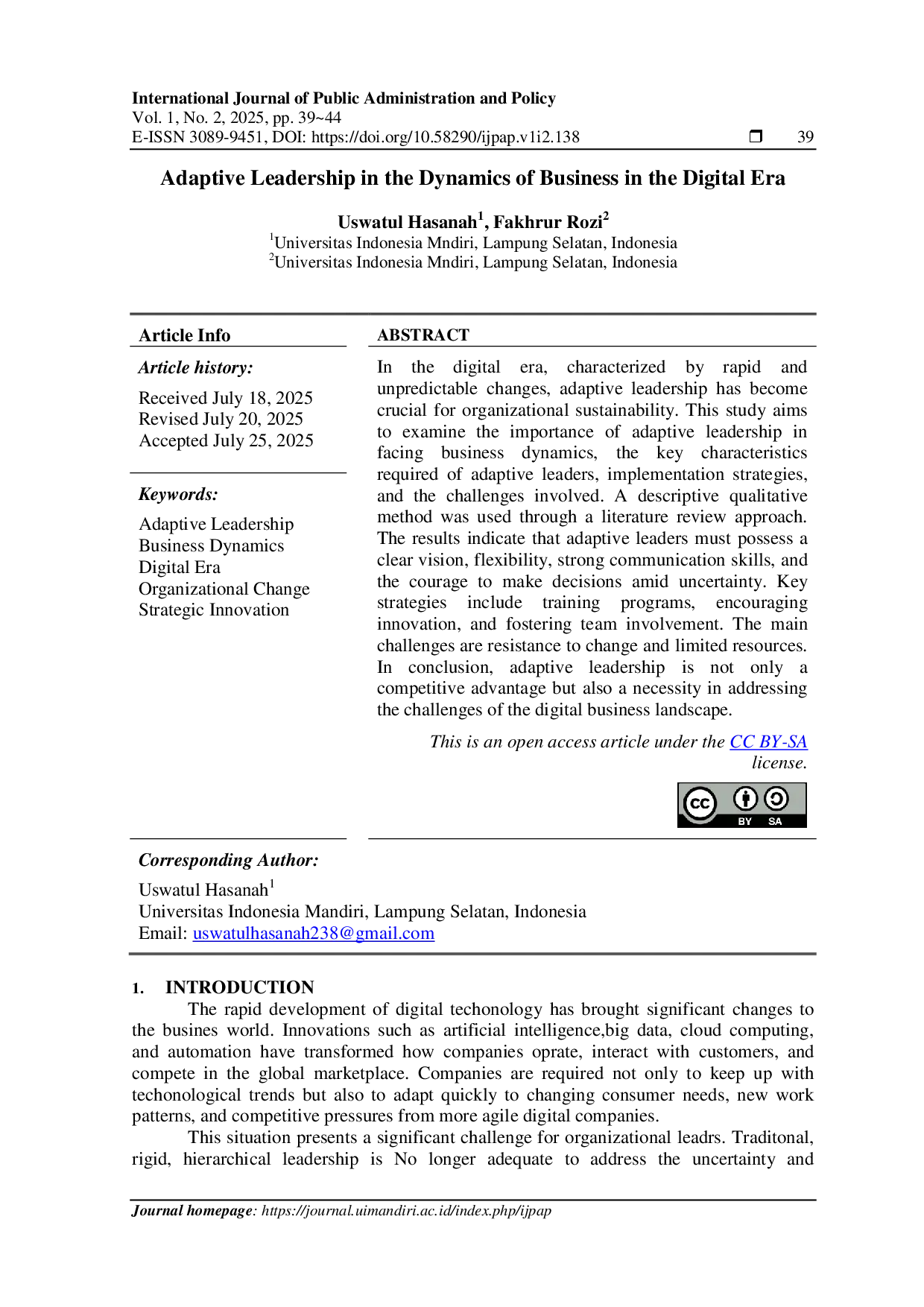 juris Adaptive Leadership in the Dynamics of Business in the Digital Era