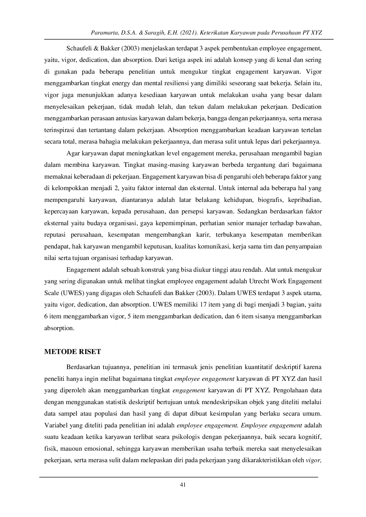 JURIS Keterikatan Karyawan pada Perusahaan PT XYZ