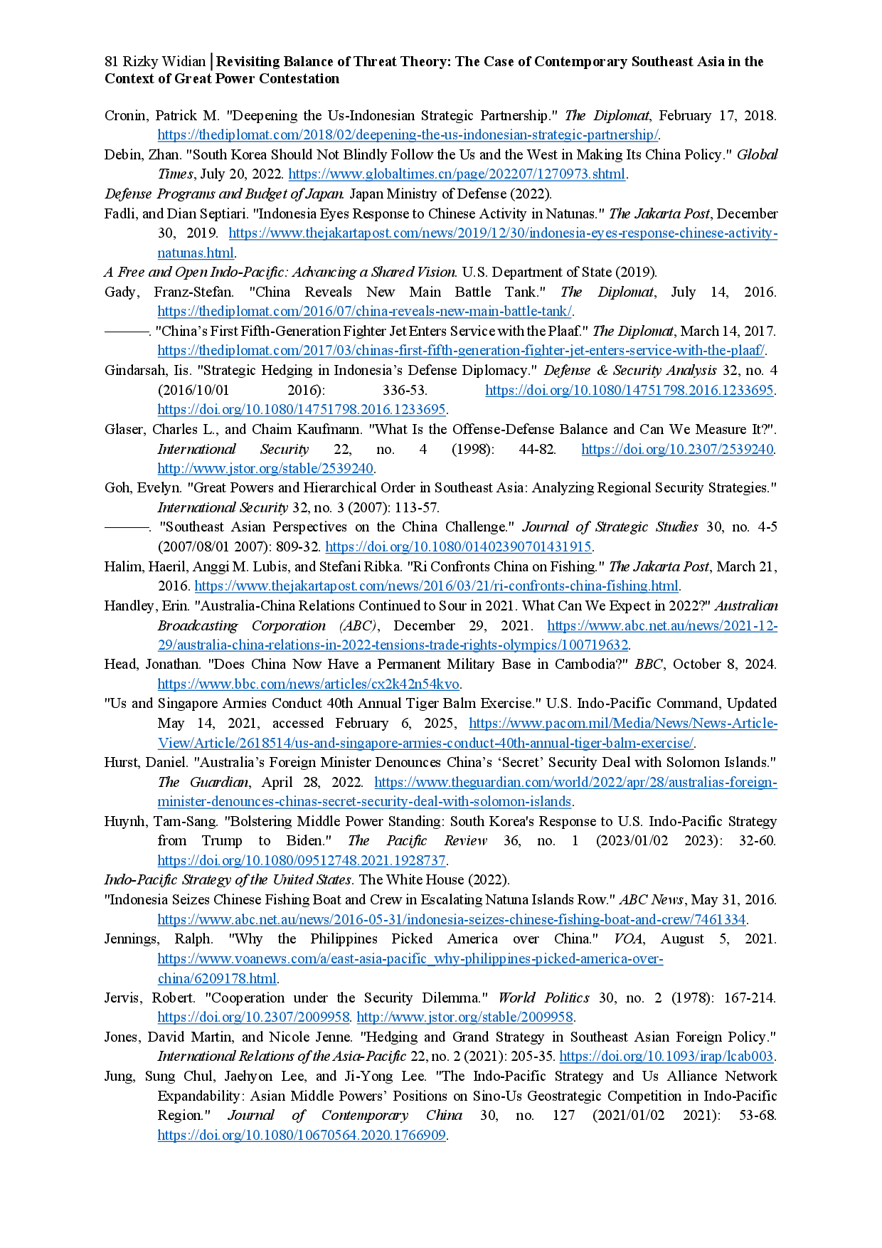 JURIS Revisiting Balance of Threat Theory The Case of Contemporary Southeast Asia in the Context of Great Power Contestation
