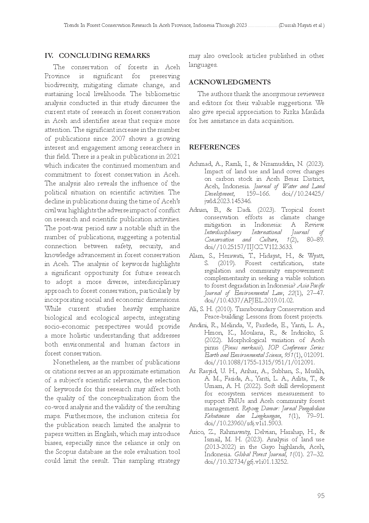 juris Trends in Forest Conservation Research in Aceh Province Indonesia Through 2023 A Bibliometric Analysis