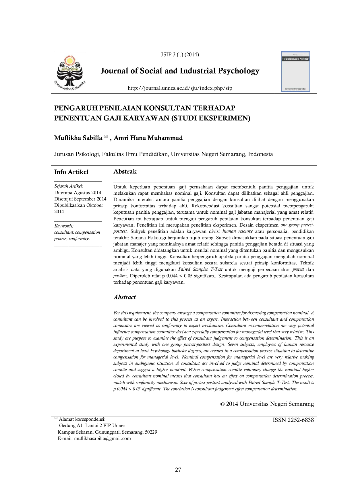 JURIS Pengaruh Penilaian Konsultan Terhadap Penentuan Gaji Karyawan Studi Eksperimen