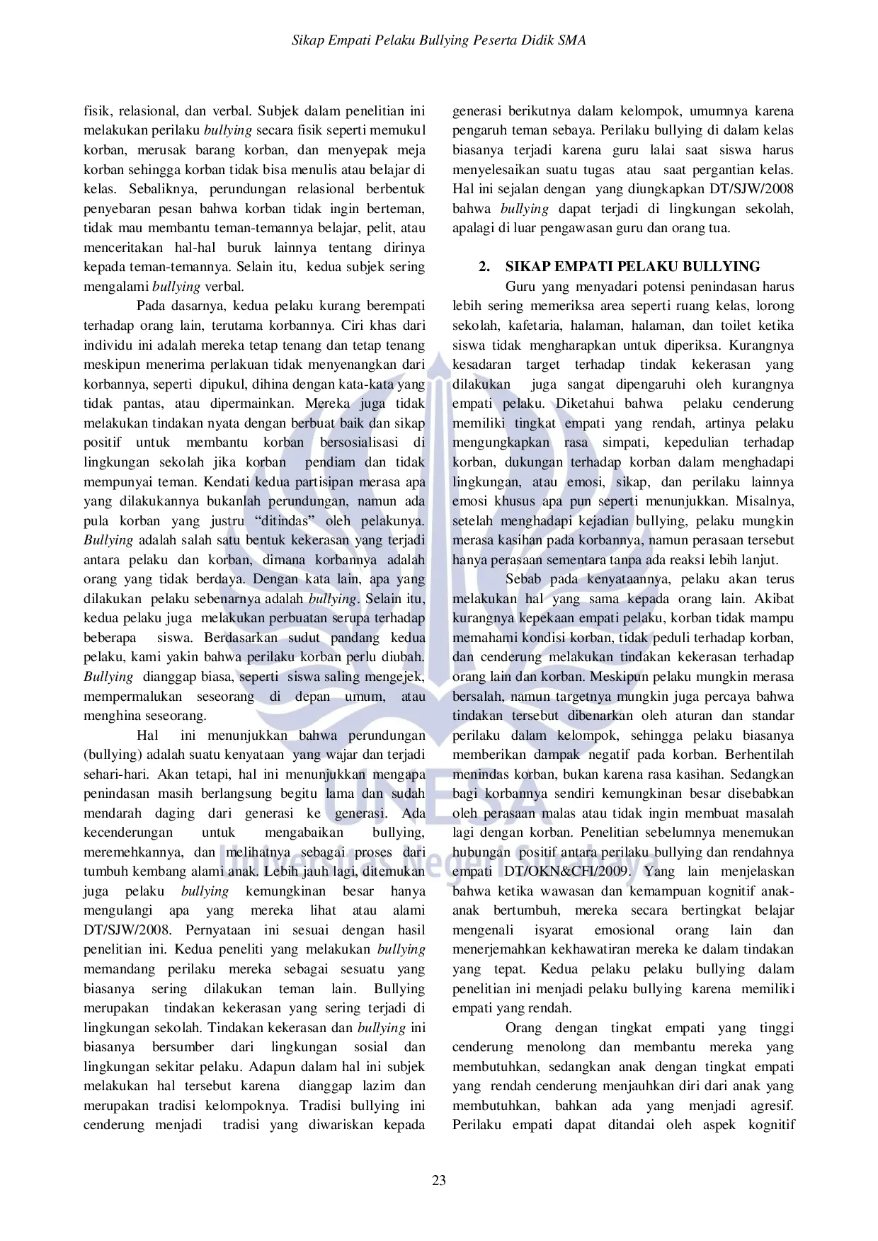 JURIS Sikap Empati Pelaku Bullying Peserta Didik SMA