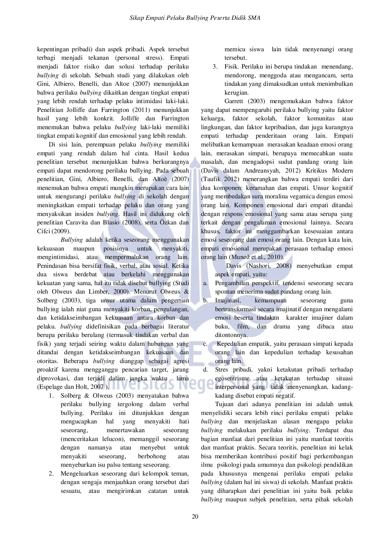 JURIS Sikap Empati Pelaku Bullying Peserta Didik SMA