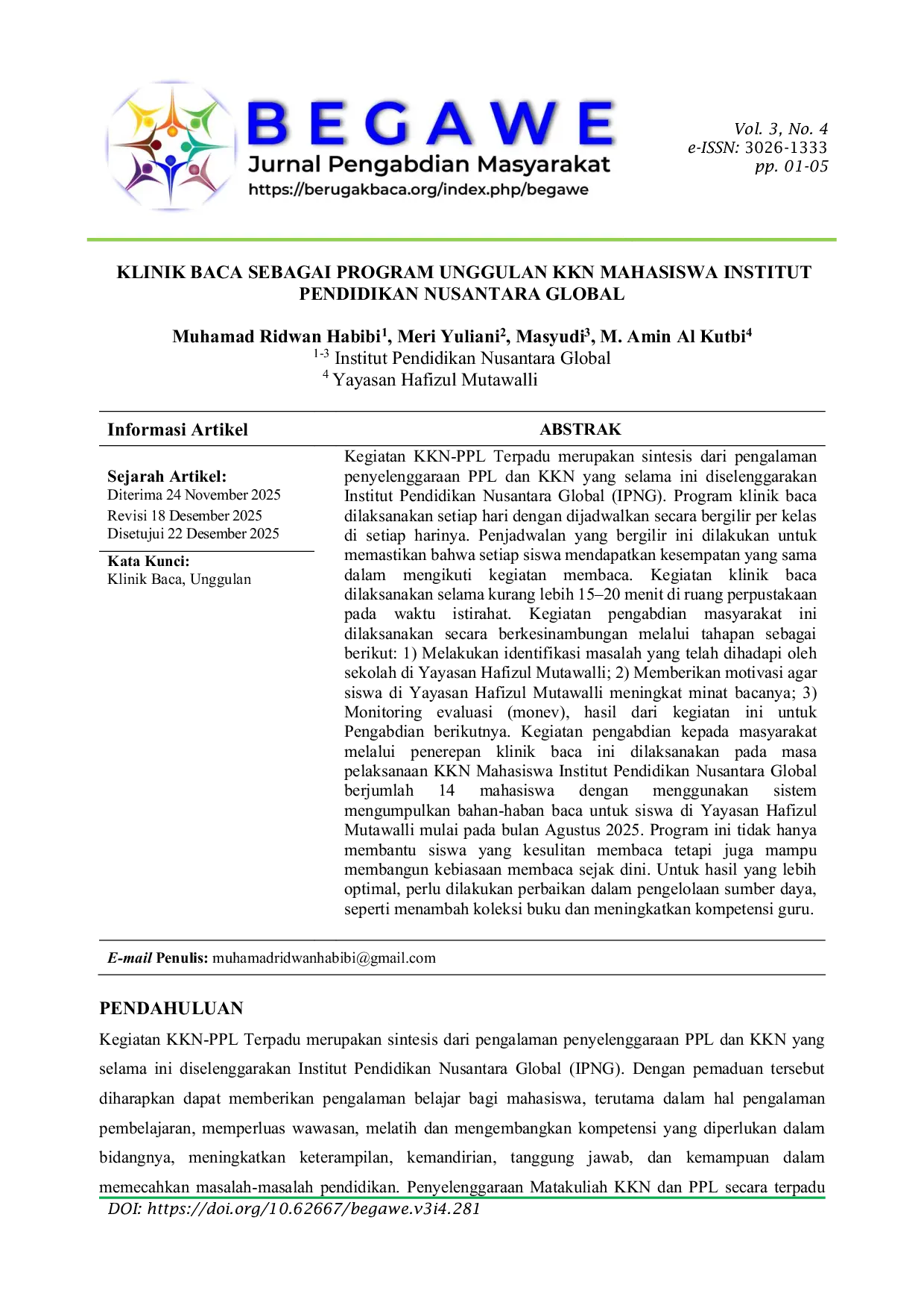 JURIS Klinik Baca Sebagai Program Unggulan Kkn Mahasiswa Institut Pendidikan Nusantara Global