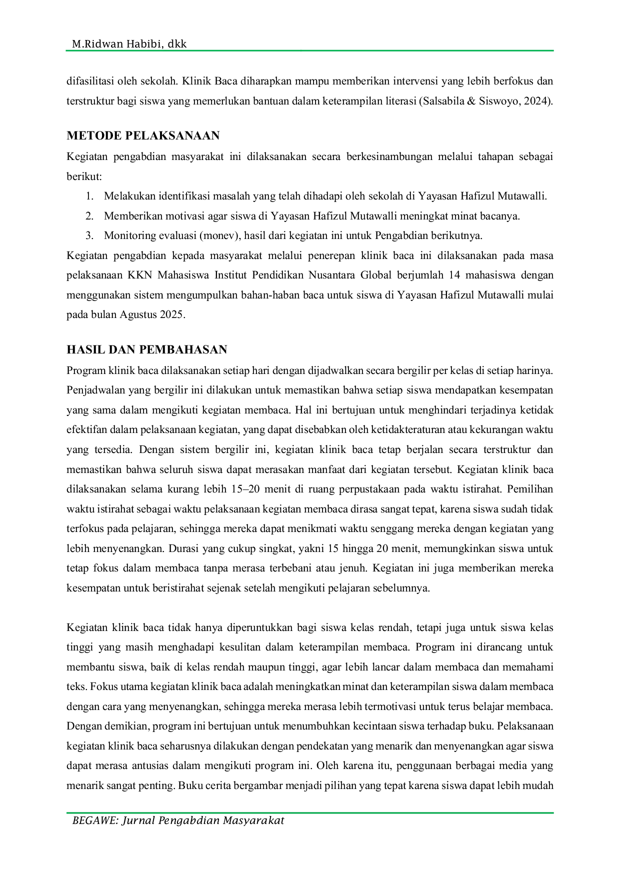 JURIS Klinik Baca Sebagai Program Unggulan Kkn Mahasiswa Institut Pendidikan Nusantara Global