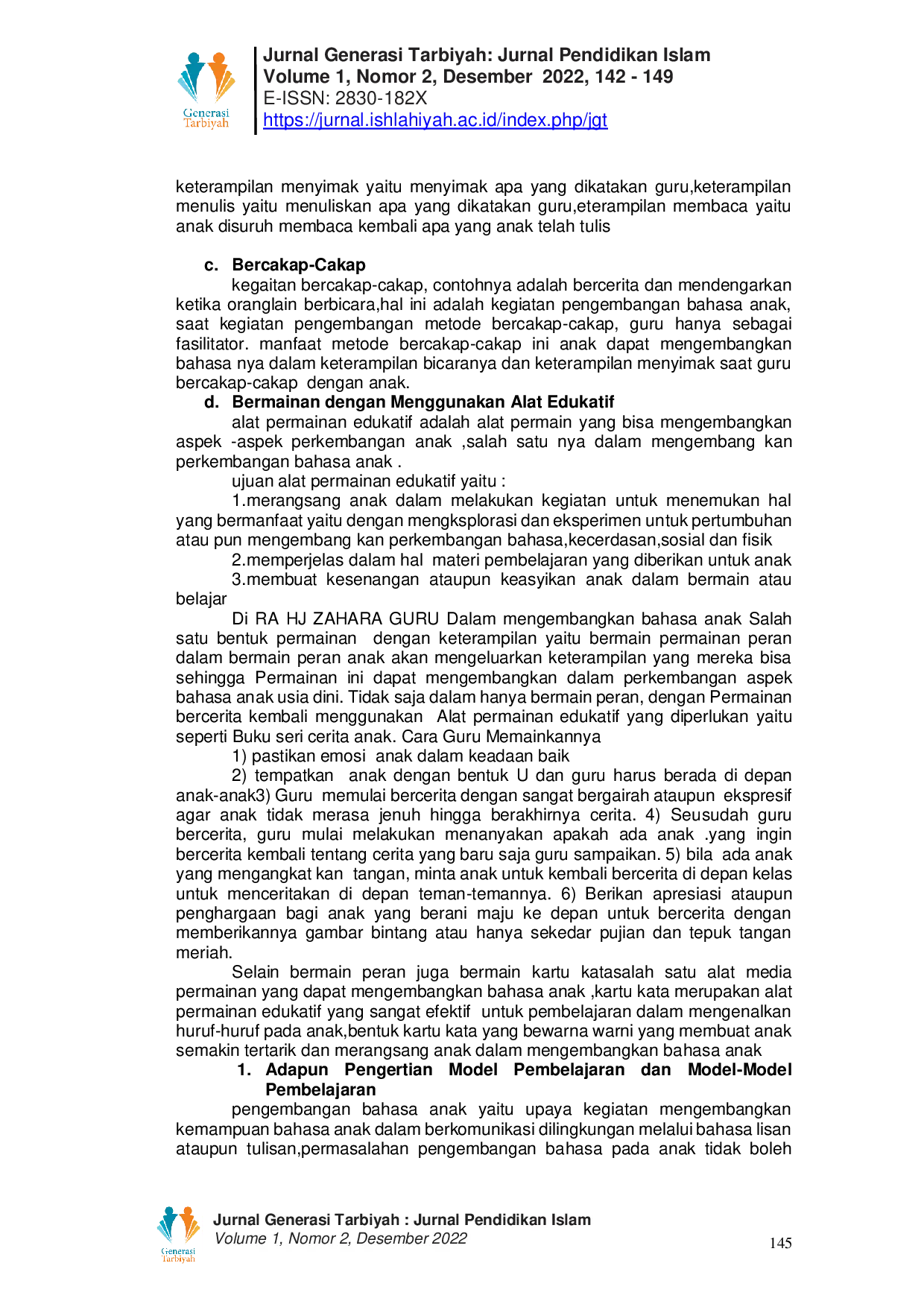 JURIS Strategi Guru Dalam Mengembangkan Bahasa Anak di RA Hj Zahara