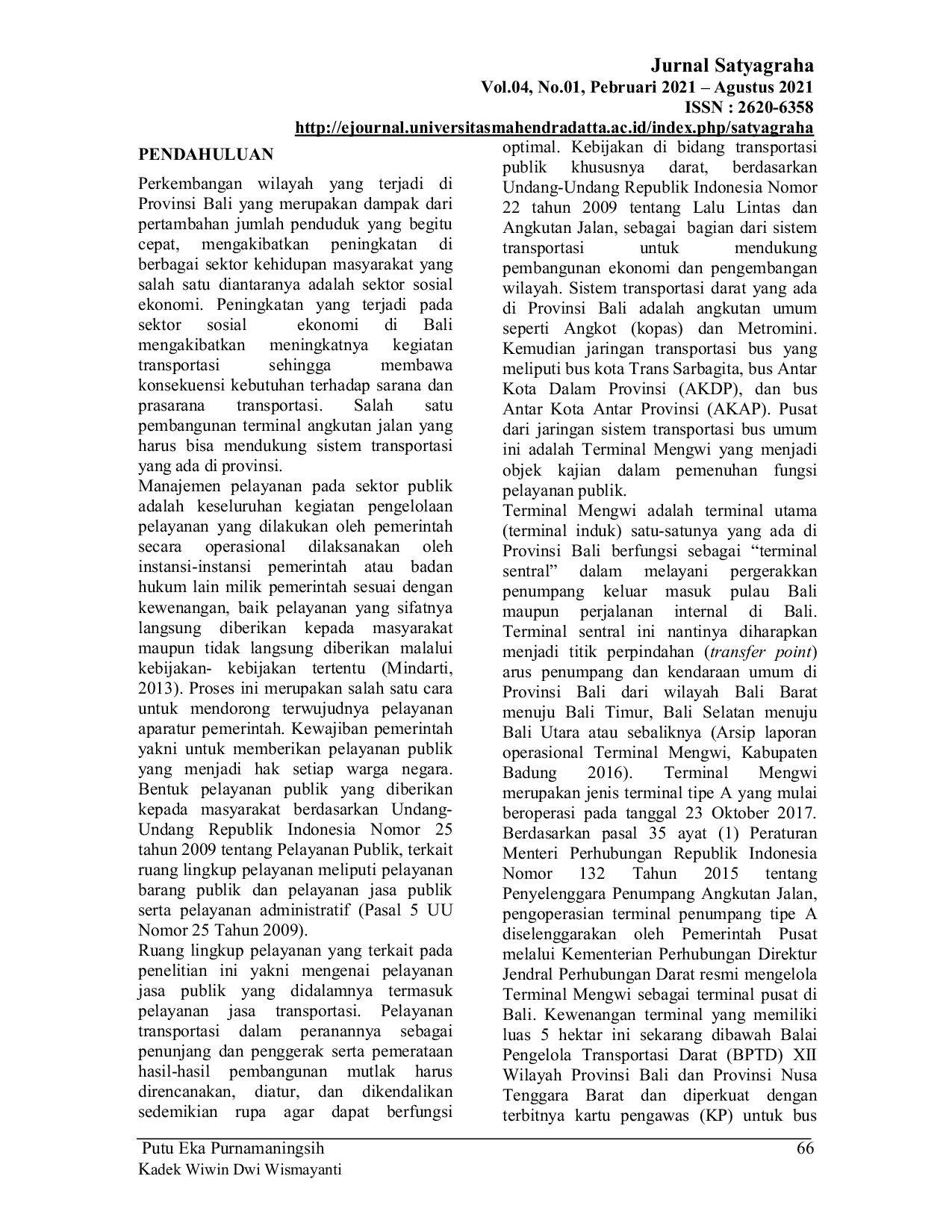 JURIS Strategi Optimalisasi Manajemen Pelayanan Publik Di Terminal Mengwi Kabupaten Badung