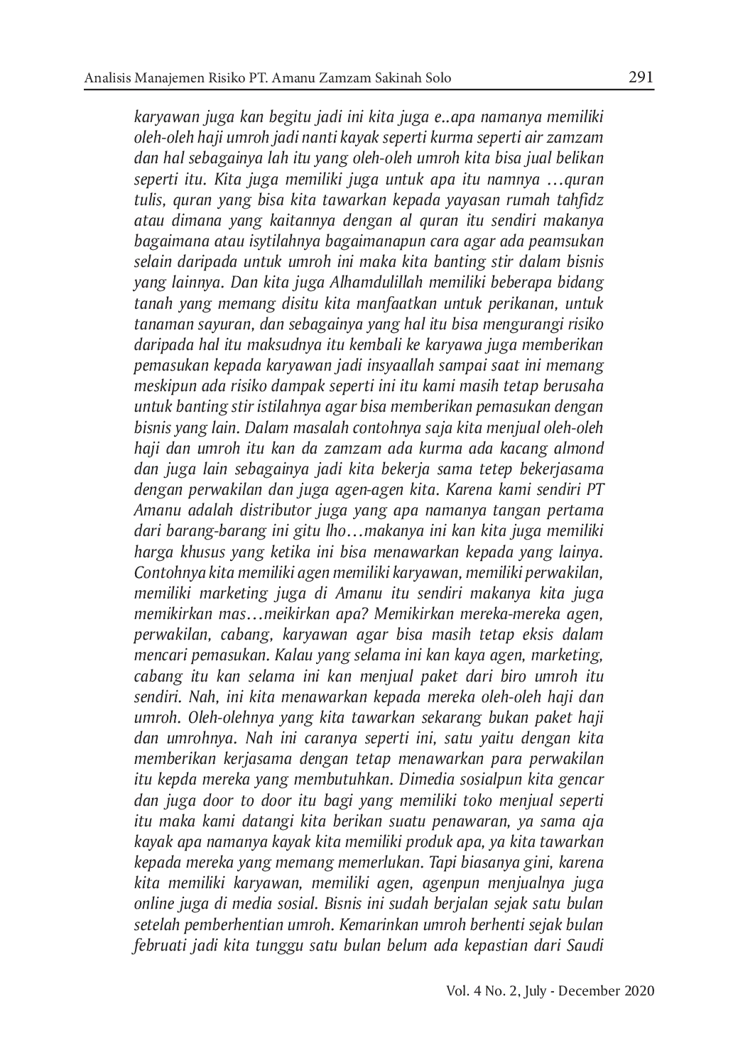 JURIS Analisis Manajemen Risiko PT Amanu Zamzam Sakinah Solo Menghadapi Kebijakan Pemerintah di Masa Pandemi Covid 19