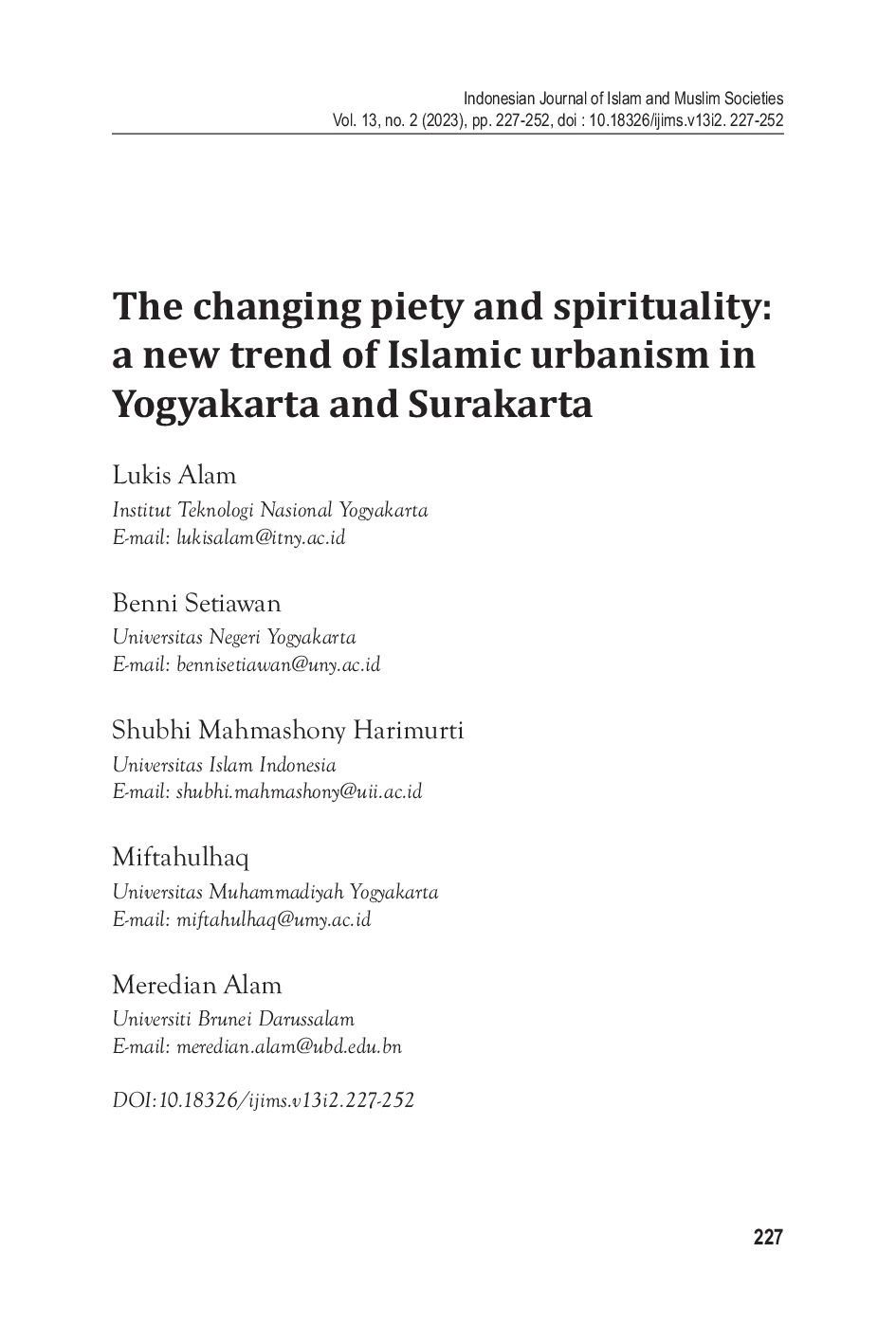 JURIS The changing piety and spirituality a new trend of Islamic urbanism in Yogyakarta and Surakarta