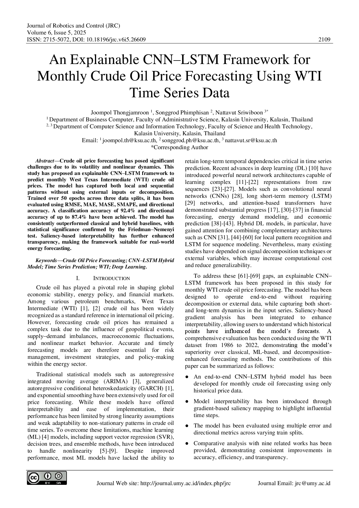juris An Explainable CNN LSTM Framework for Monthly Crude Oil Price Forecasting Using WTI Time Series Data
