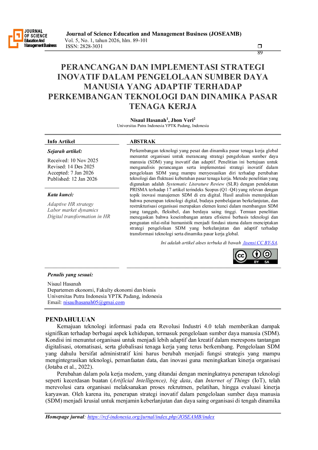 JURIS Perancangan Dan Implementasi Strategi Inovatif Dalam Pengelolaan Sumber Daya Manusia Yang Adaptif Terhadap Perkembangan Teknologi Dan Dinamika Pasar Tenaga Kerja