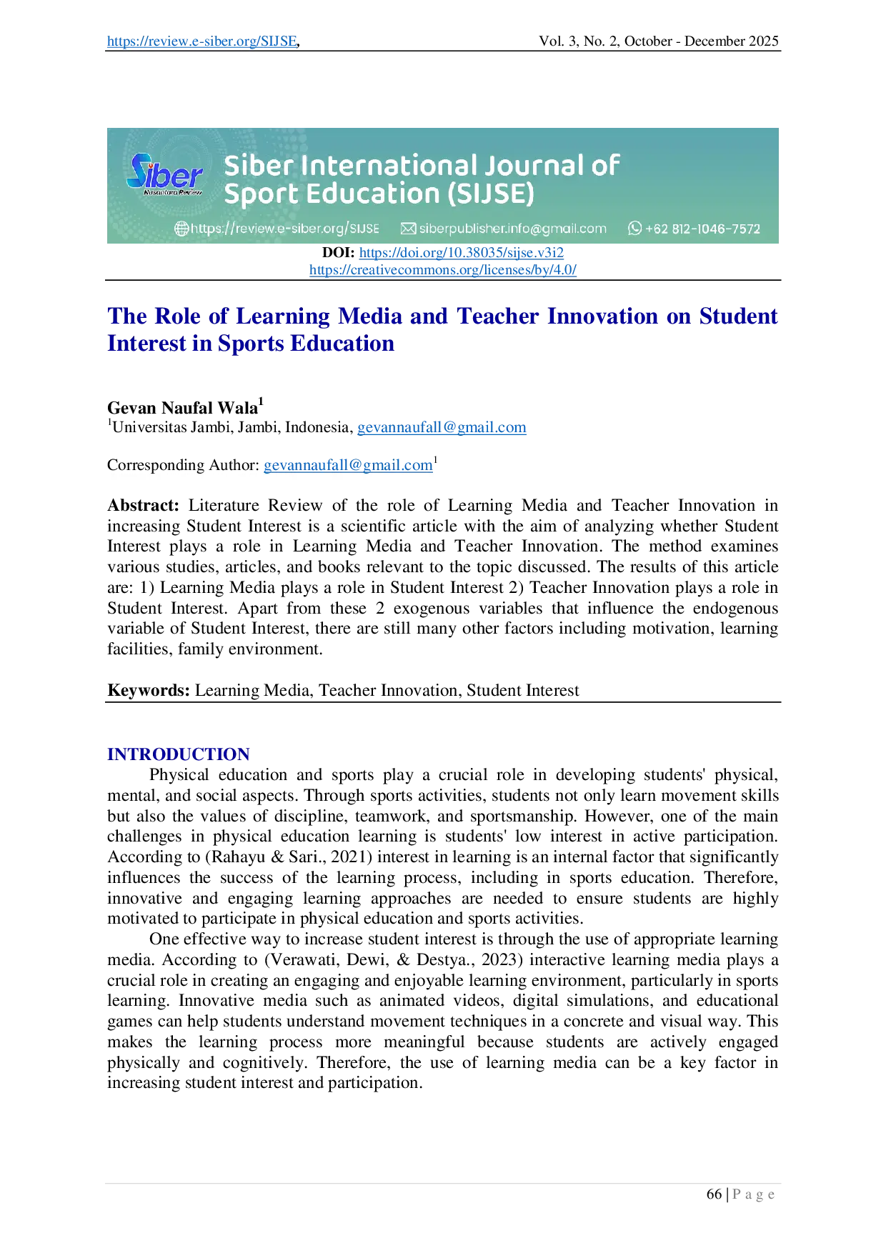 juris The Role of Learning Media and Teacher Innovation on Student Interest in Sports Education