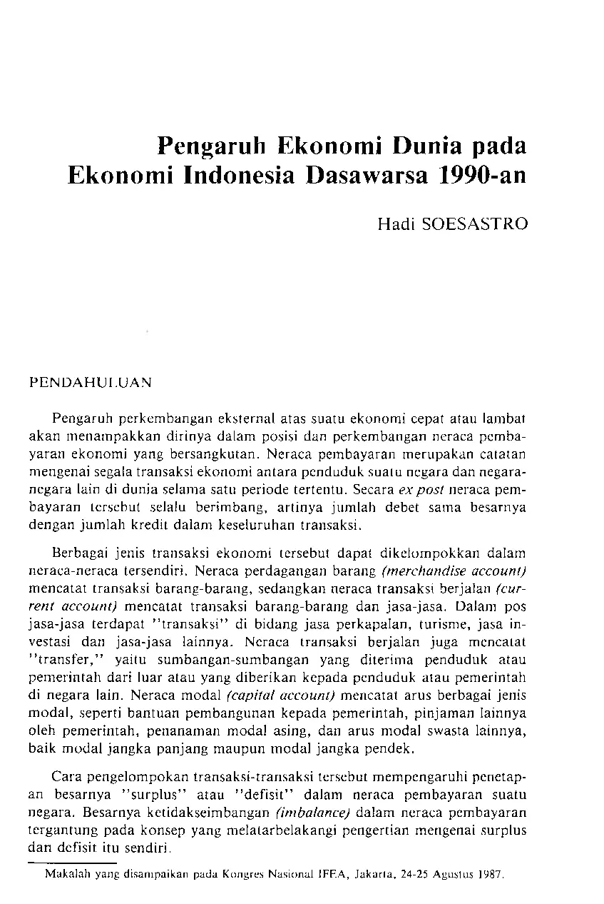 JURIS Pengaruh Ekonomi Dunia pada Ekonomi Indonesia Dasawarsa 1990 an