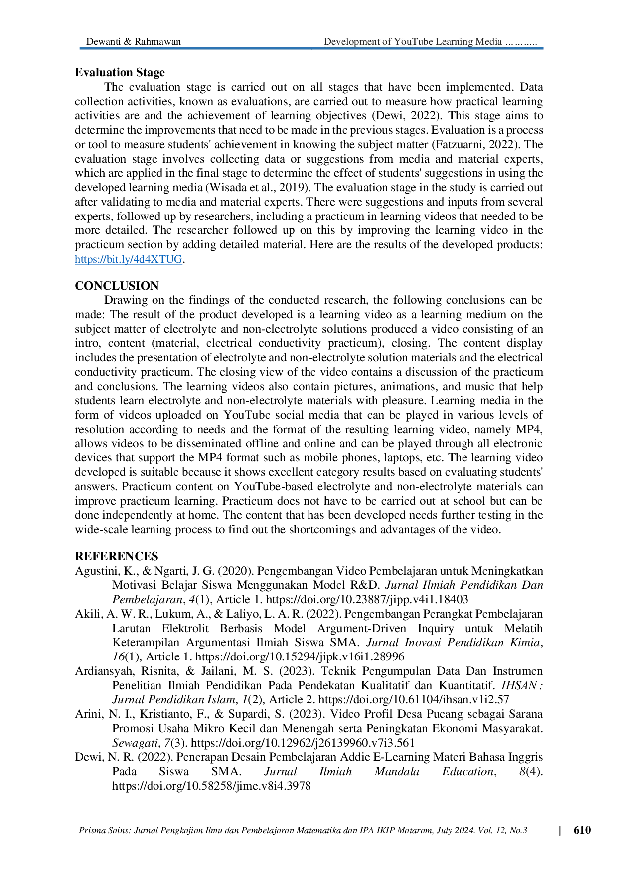 JURIS Development of YouTube Learning Media Based on Practicum of Electrolyte and Non Electrolyte Materials
