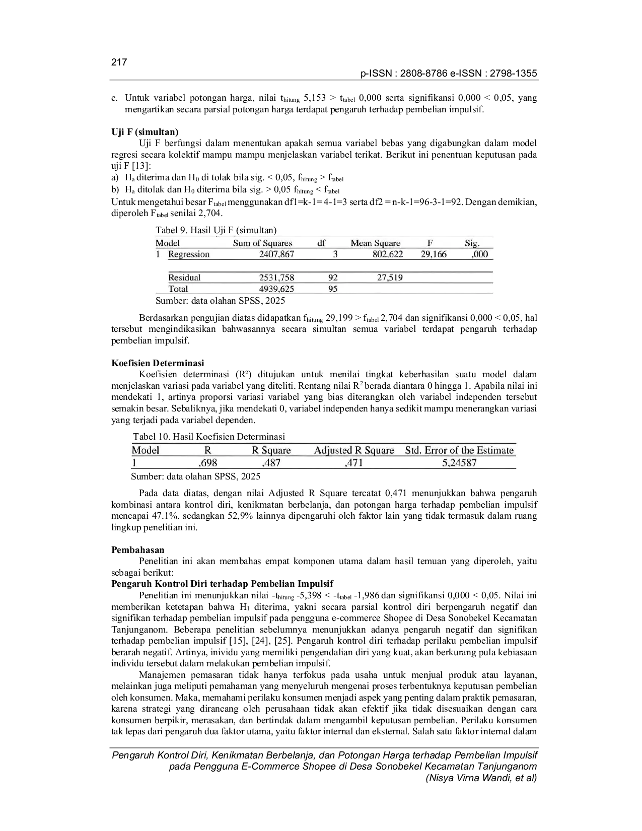 JURIS Pengaruh Kontrol Diri Kenikmatan Berbelanja dan Potongan Harga terhadap Pembelian Impulsif pada Pengguna E Commerce Shopee di Desa Sonobekel Kecamatan Tanjunganom