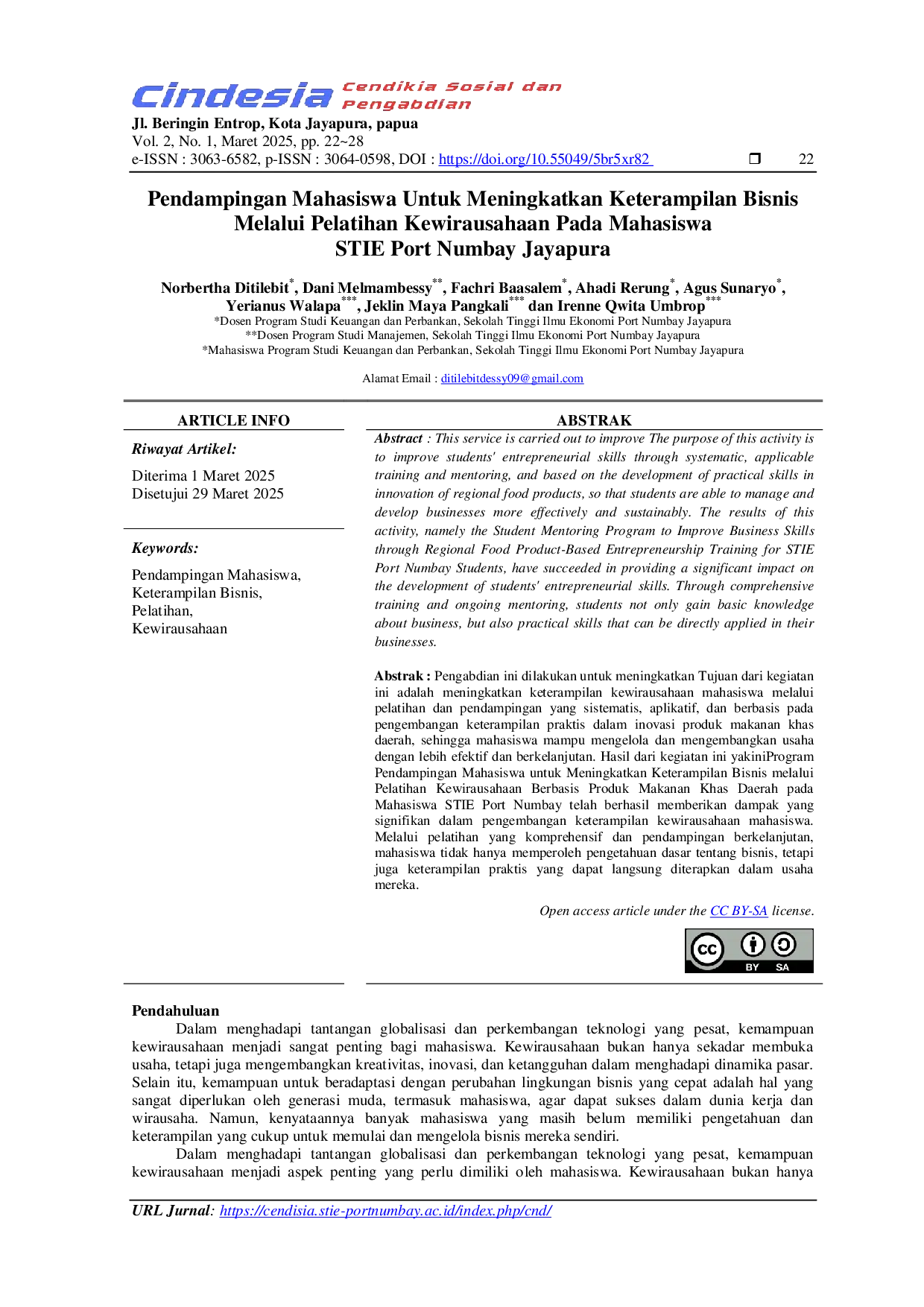 JURIS Pendampingan Mahasiswa Untuk Meningkatkan Keterampilan Bisnis Melalui Pelatihan Kewirausahaan Pada Mahasiswa STIE Port Numbay Jayapura