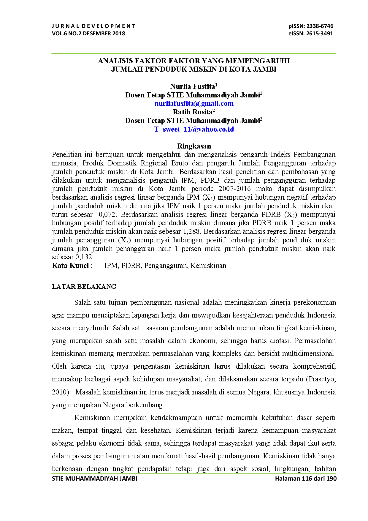 juris Analisis Faktor Faktor Yang Mempengaruhi Jumlah Penduduk Miskin di Kota Jambi