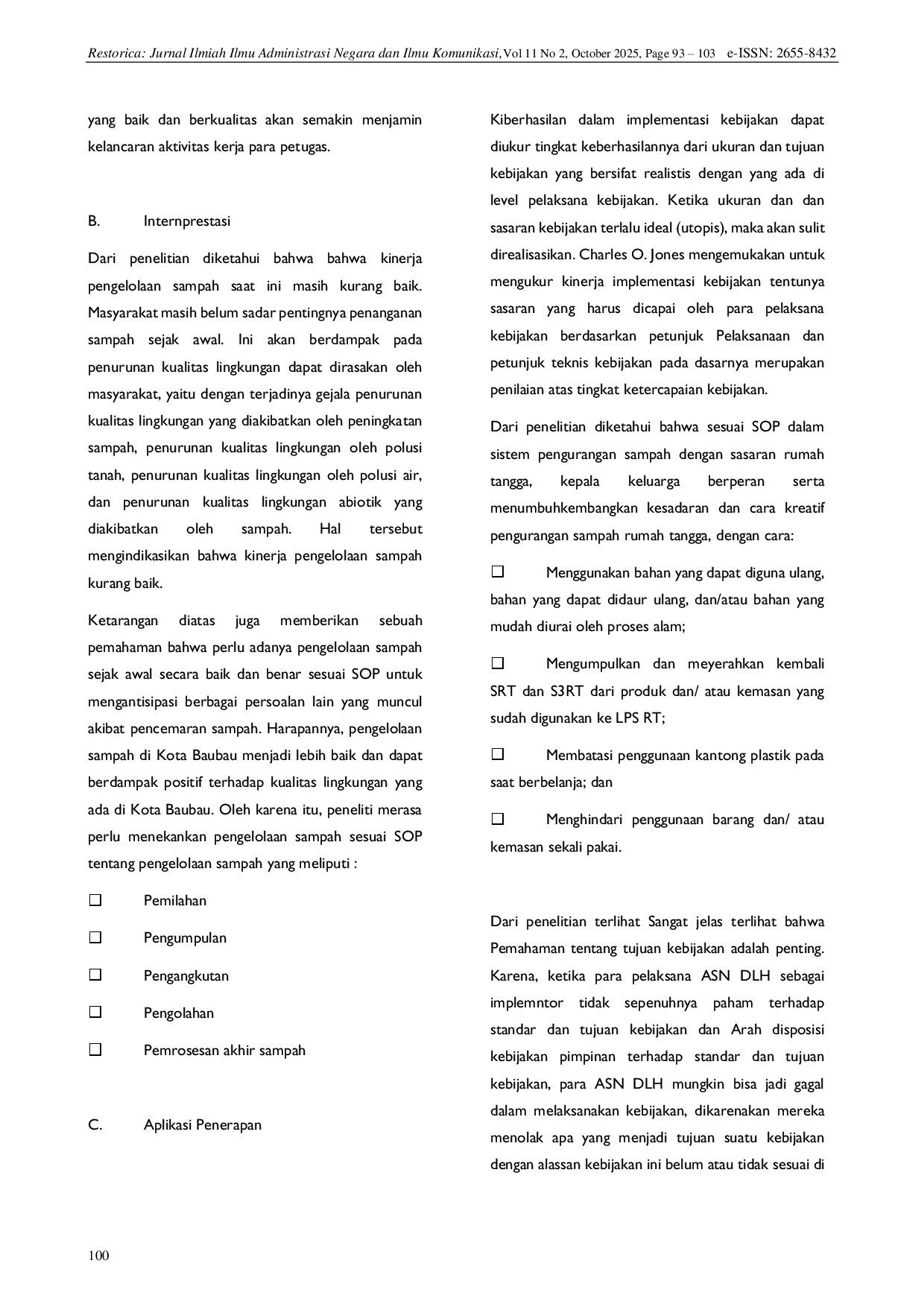 JURIS Implementasi Kebijakan Pengelolaan Persampahan Rumah Tangga di Kota Baubau