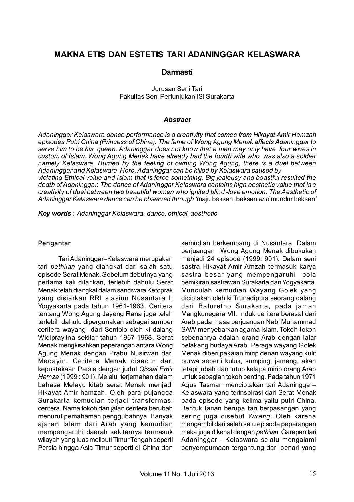 JURIS Makna Etis dan Estetis Tari Adaninggar Kelaswara