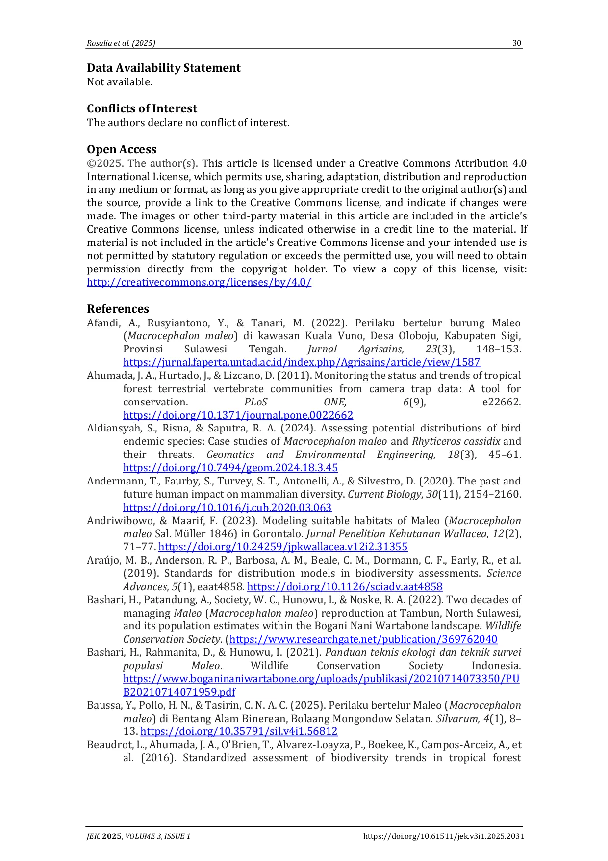 JURIS A spatial and temporal assessment of Maleo Macrocephalon maleo nesting behavior and habitat preferences through integrated field and modeling approaches