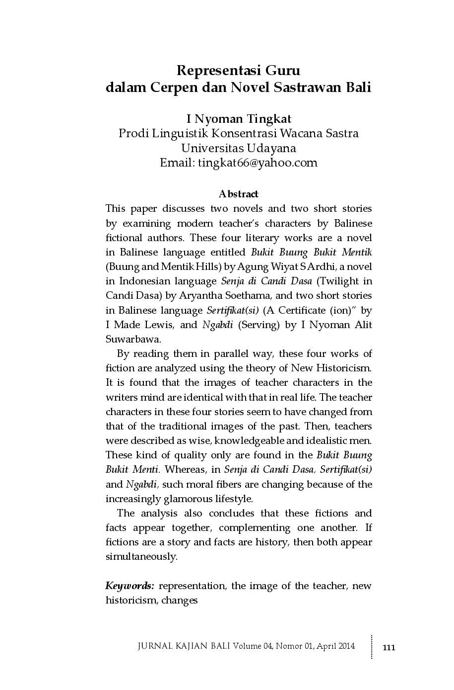 juris Representasi Guru dalam Cerpen dan Novel Sastrawan Bali
