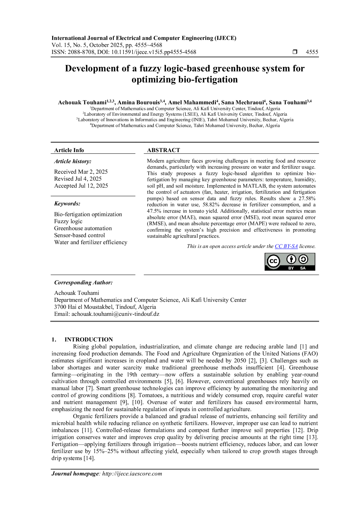 JURIS Development of a fuzzy logic based greenhouse system for optimizing bio fertigation
