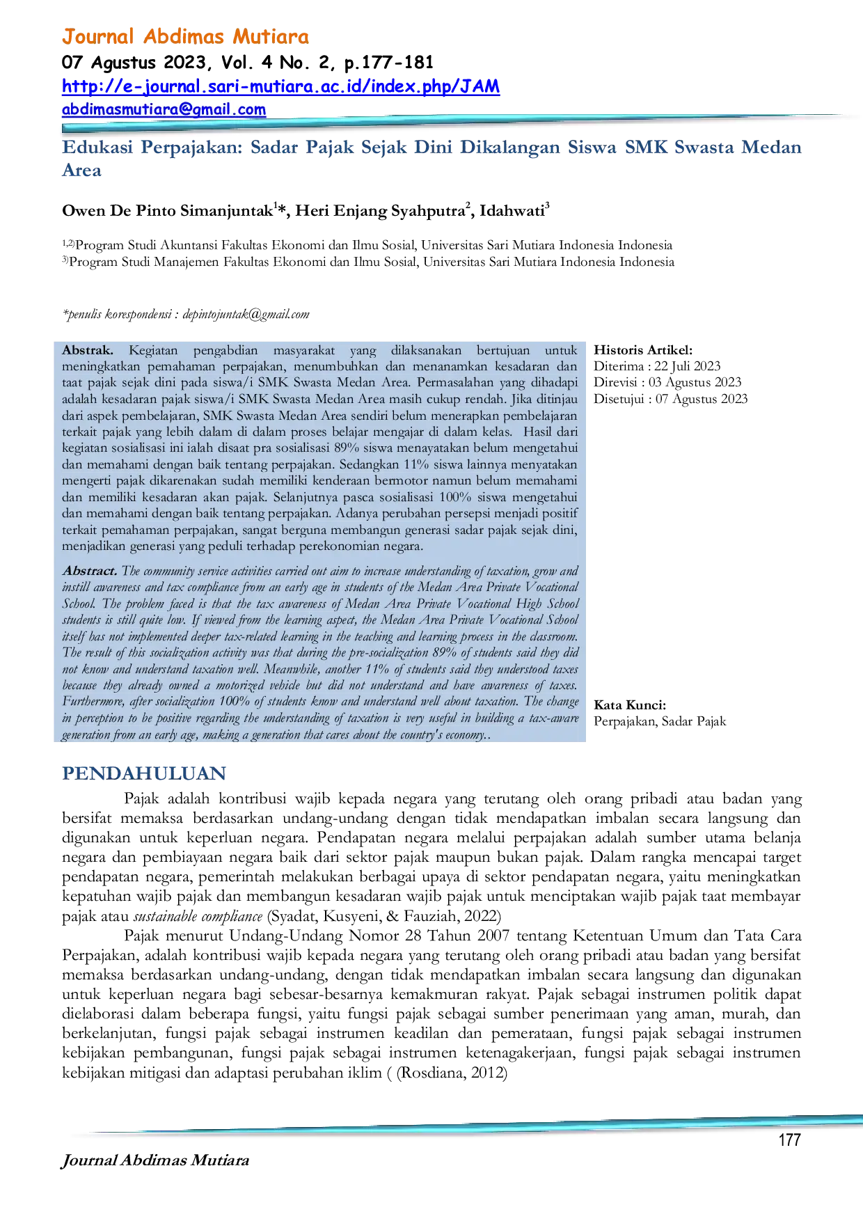 JURIS Edukasi Perpajakan Sadar Pajak Sejak Dini Dikalangan Siswa SMK Swasta Medan Area