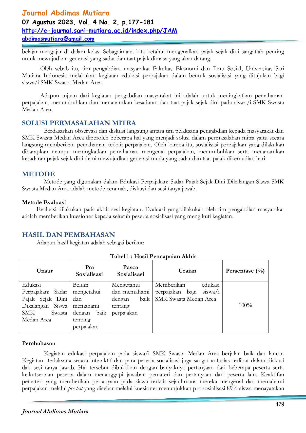 JURIS Edukasi Perpajakan Sadar Pajak Sejak Dini Dikalangan Siswa SMK Swasta Medan Area