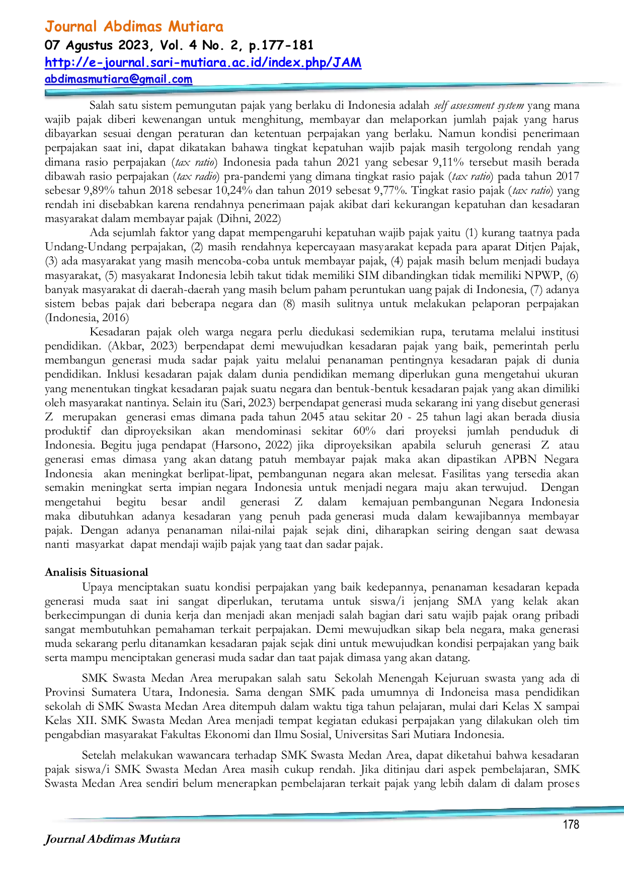 JURIS Edukasi Perpajakan Sadar Pajak Sejak Dini Dikalangan Siswa SMK Swasta Medan Area