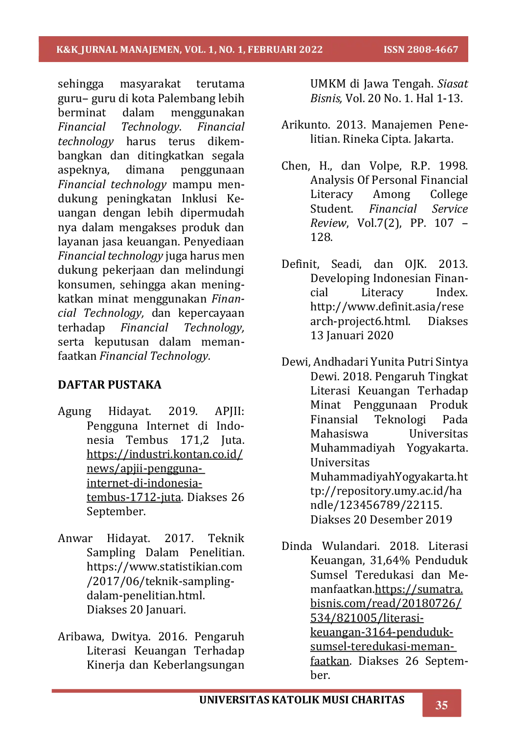 JURIS Literasi Keuangan Minat Dalam Menggunakan Financial Technology Dan Inklusi Keuangan Guru