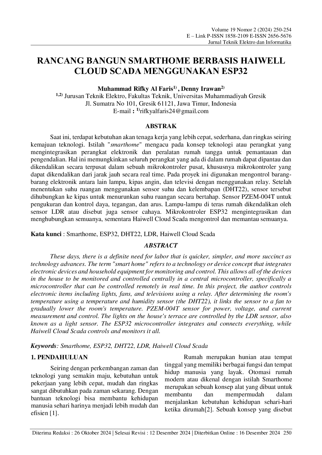 JURIS Rancang Bangun Smarthome Berbasis Haiwell Cloud Scada Menggunakan Esp32