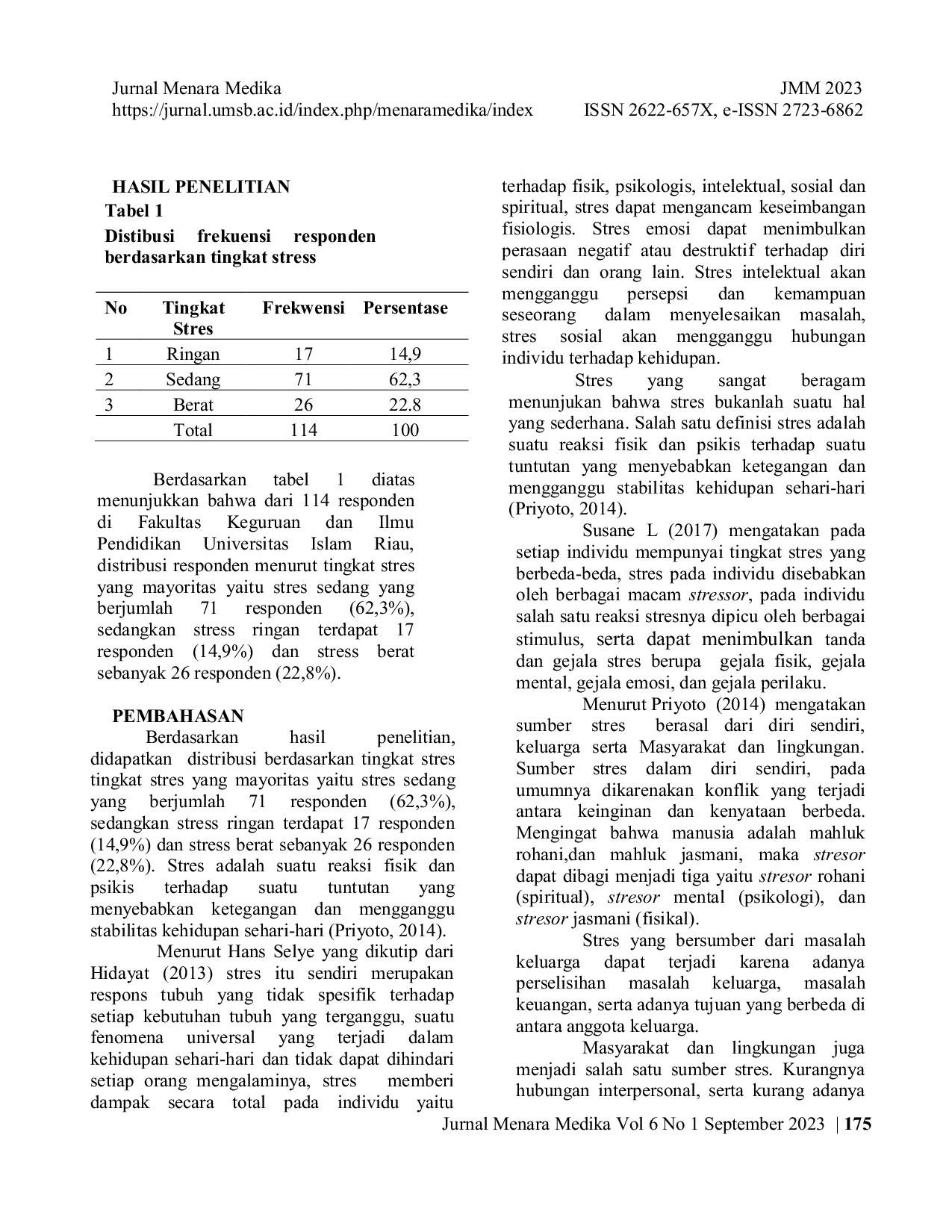 JURIS Tingkat Stres Pada Mahasiswa Tingkat Akhir Di Fakultas Keguruan Dan Ilmu Pendidikan Universitas X