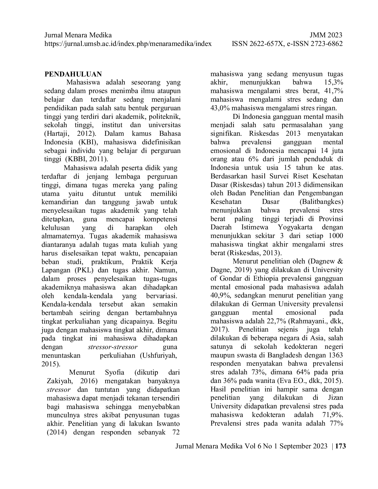 JURIS Tingkat Stres Pada Mahasiswa Tingkat Akhir Di Fakultas Keguruan Dan Ilmu Pendidikan Universitas X