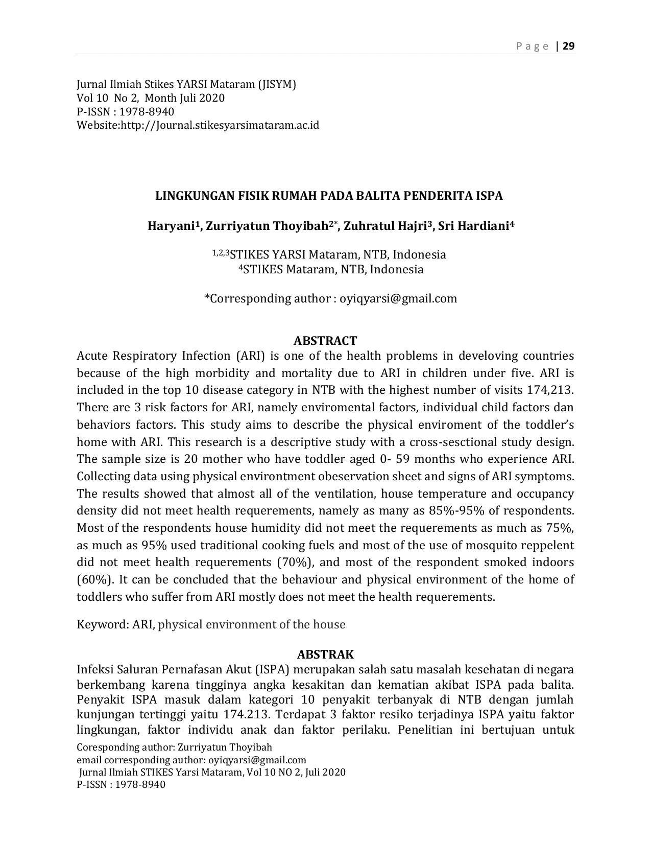 JURIS Lingkungan Fisik Rumah Pada Baita Penderita ISPA