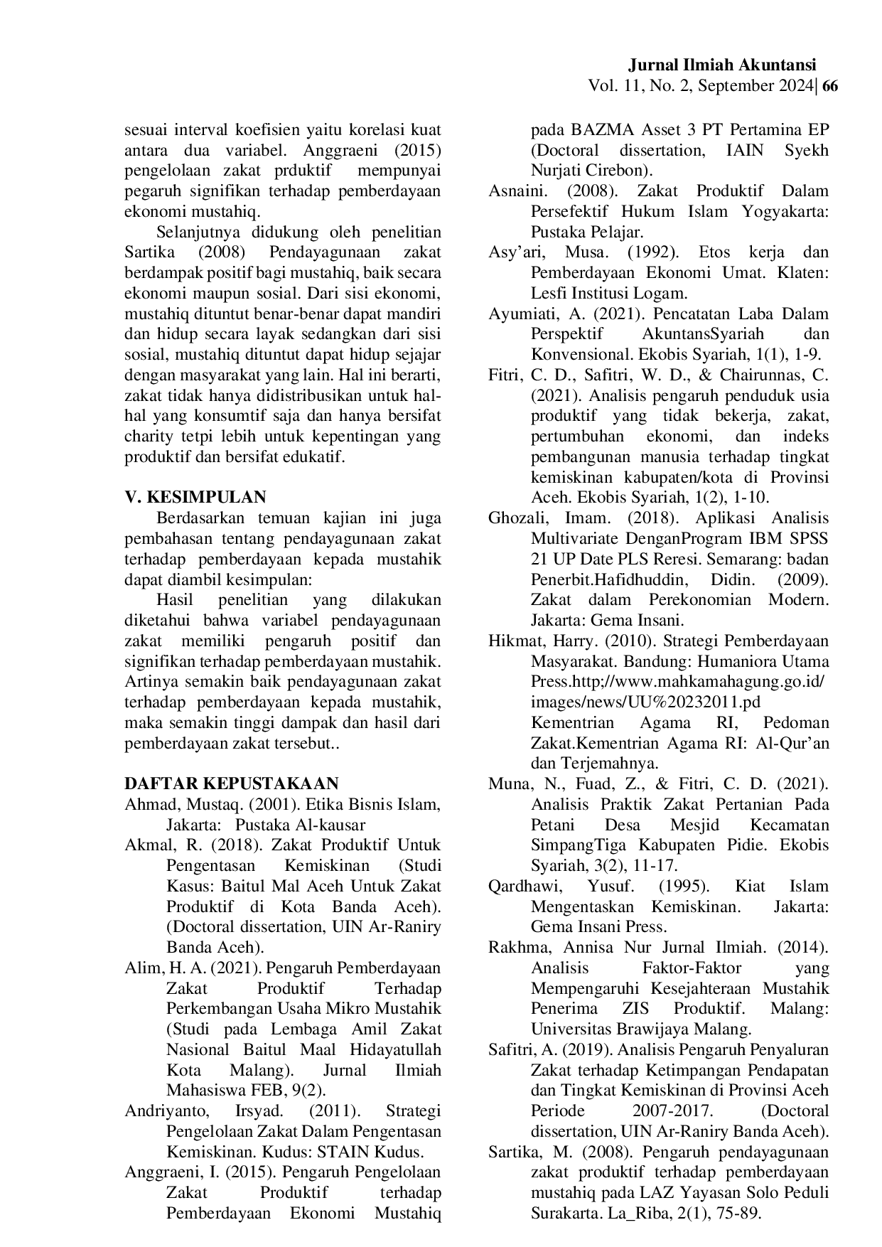 JURIS Pengaruh Pendayagunaan Zakat Produktif Terhadap Pemberdayaan Mustahik Dompet Dhuafa Aceh