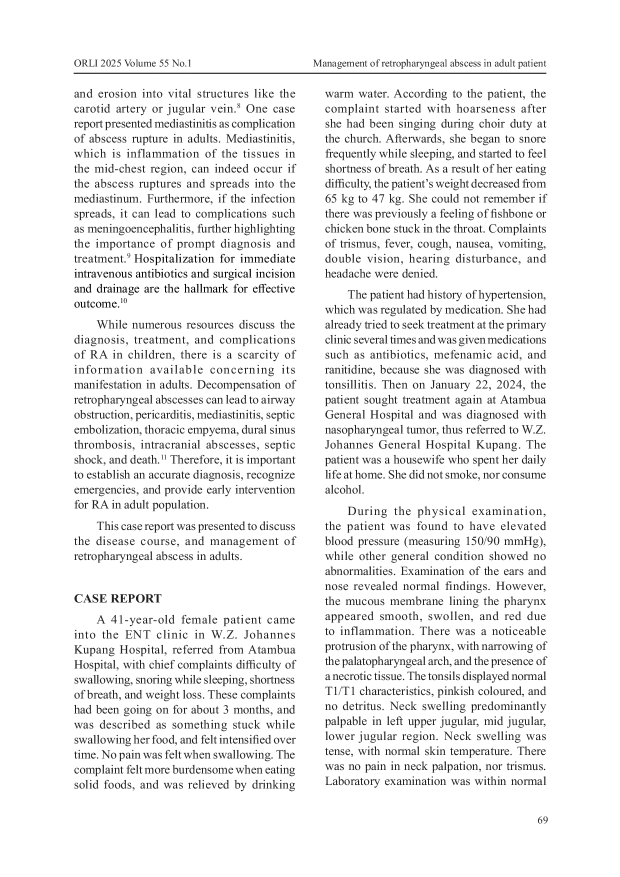 JURIS Management Of Retropharyngeal Abscess In Adult Patient
