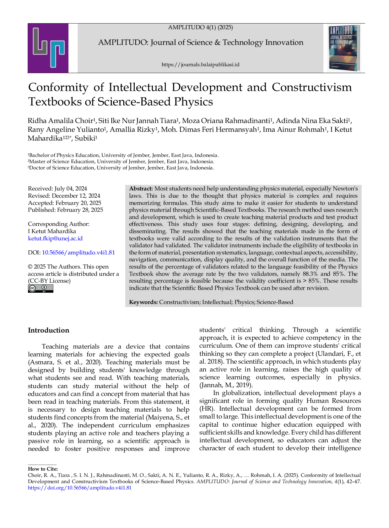 JURIS Conformity of Intellectual Development and Constructivism Textbooks of Science Based Physics