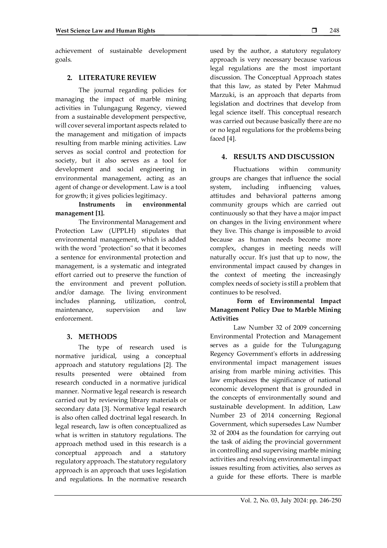 JURIS Governance Policy on The Impact of Marble Mining Activities in Tulungagung Regency Reviewed from the Perspective of Sustainable Development