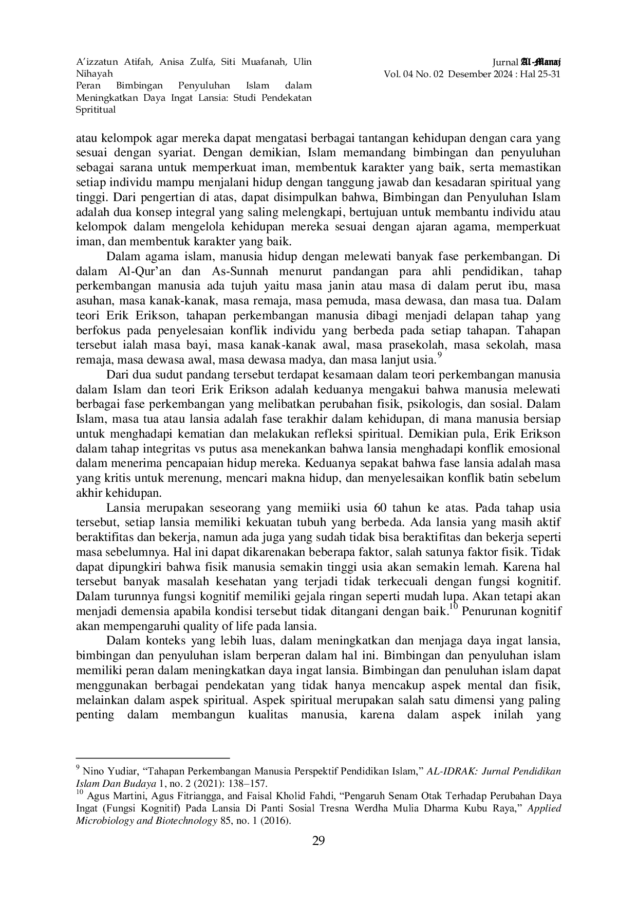 JURIS Peran Bimbingan Penyuluhan Islam Dalam Meningkatkan Daya Ingat Lansia Studi Pendekatan Spiritual