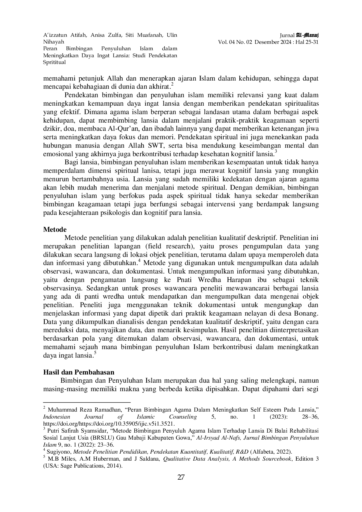 JURIS Peran Bimbingan Penyuluhan Islam Dalam Meningkatkan Daya Ingat Lansia Studi Pendekatan Spiritual