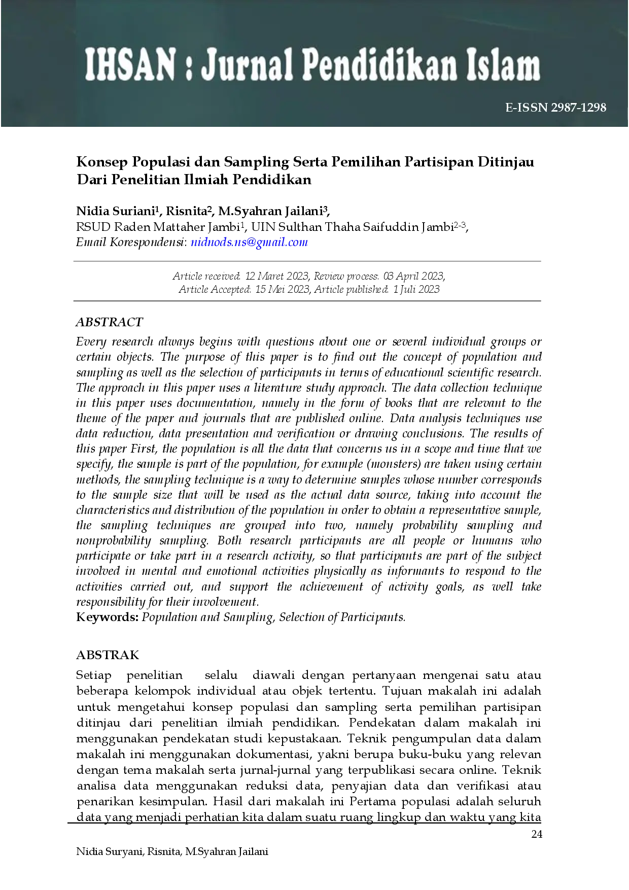JURIS Konsep Populasi dan Sampling Serta Pemilihan Partisipan Ditinjau Dari Penelitian Ilmiah Pendidikan