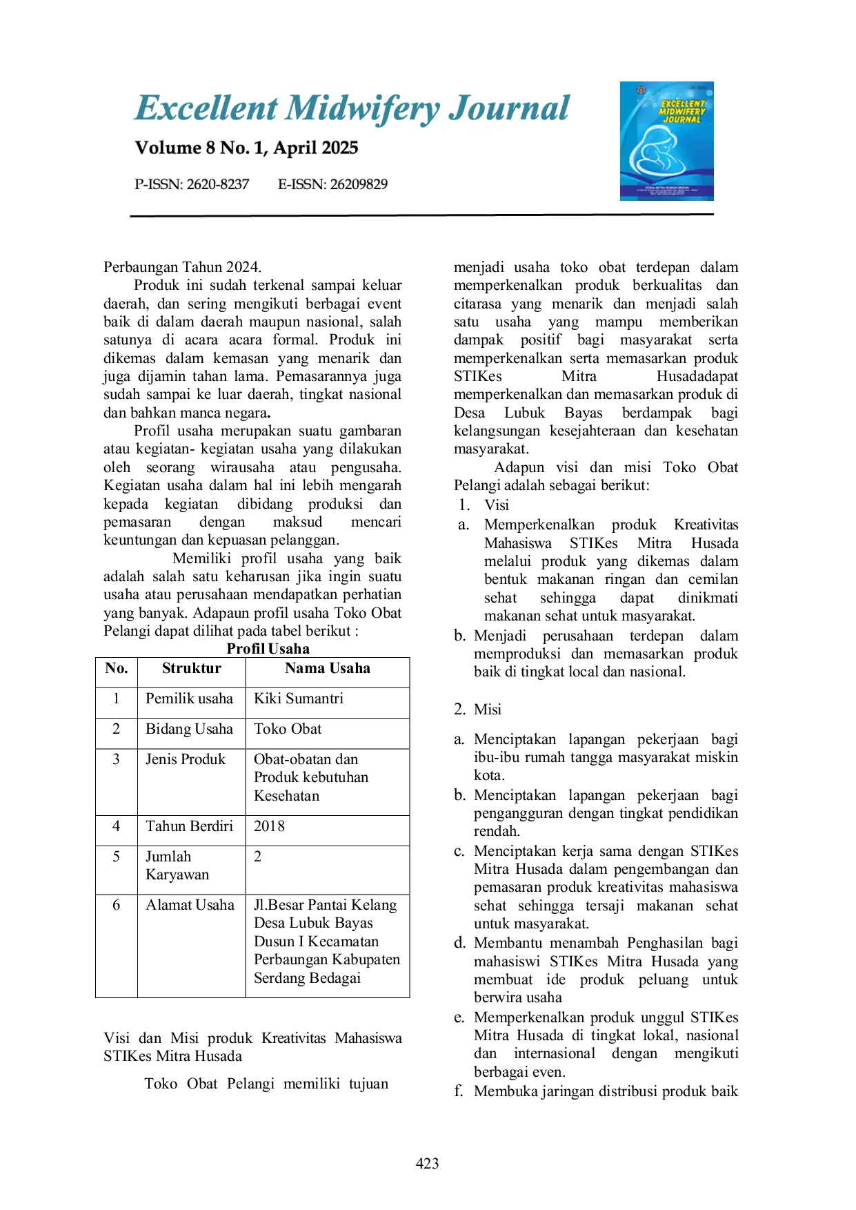 JURIS Analisis Strategi Pemasaran Produk Unggul Kewirausahaan Stikes Mitra Husada Medan Pada Pelanggan Toko Obat Pelangi Di Desa Lubuk Bayas Kecamatan Perbaungan Tahun 2024