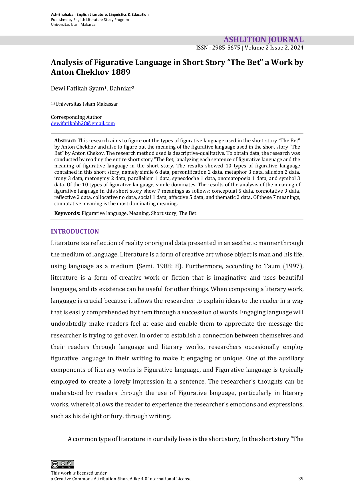JURIS Analysis of Figurative Language in Short Story The Bet a Work by Anton Chekhov 1889
