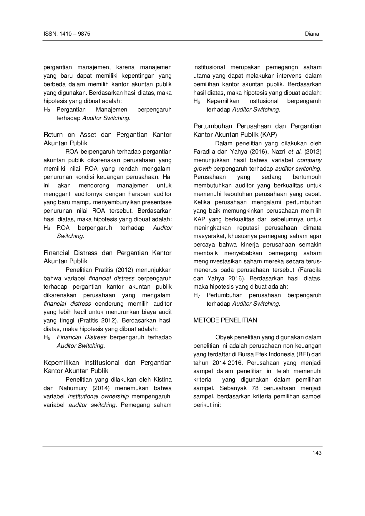 JURIS Faktor Faktor Yang Mempengaruhi Auditor Switching Pada Perusahaan Non Keuangan