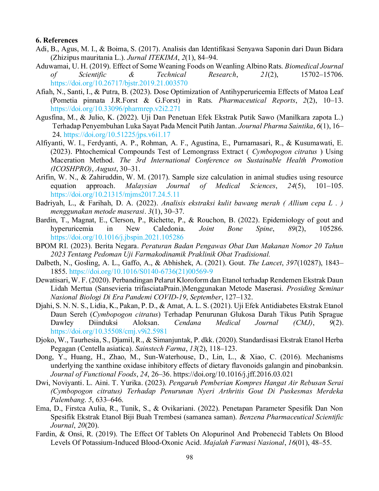 JURIS Antihyperuricemia of Lemongrass Extract Cymbopogon citratus on Male Mice with Potassium Oxonate and Chicken Liver Juice Induced