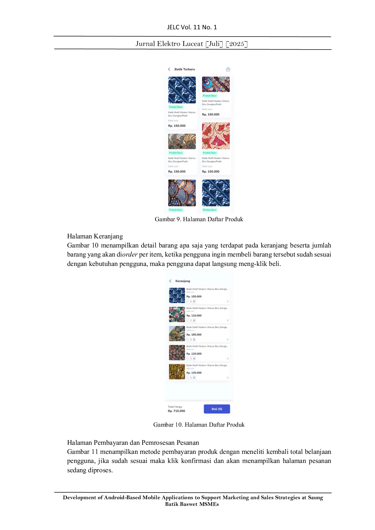 JURIS Pengembangan Aplikasi Mobile Berbasis Android untuk Mendukung Strategi Pemasaran dan Penjualan pada UMKM Saung Batik Baswet