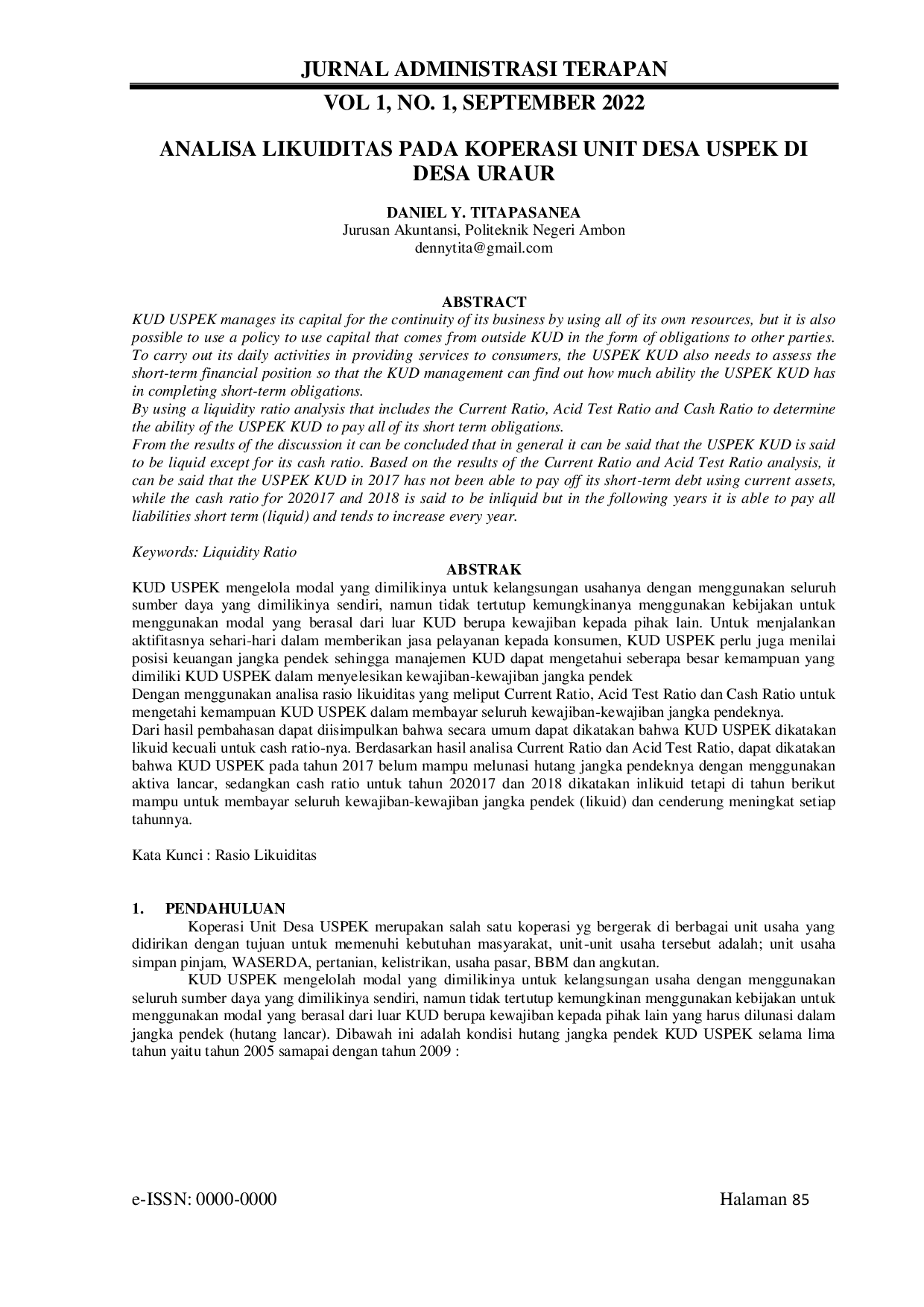 JURIS Analisa Likuiditas Pada Koperasi Unit Desa USPEK di Desa Uraur